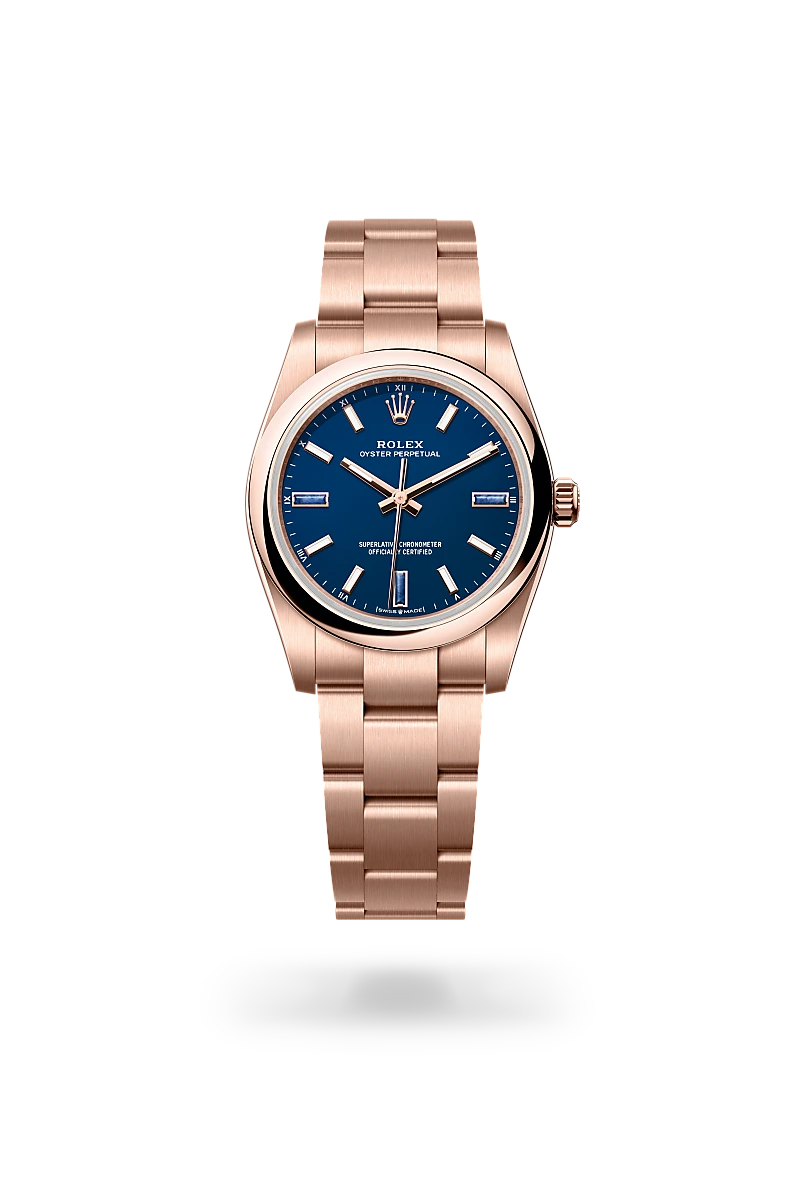 Rolex Oyster Perpetual 34 in Oyster, 34 mm, Everose gold at The Hour Glass