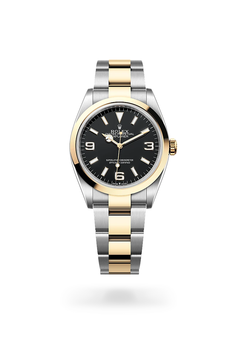 Rolex Explorer 36 in Oyster, 36 mm, Oystersteel and yellow gold at The Hour Glass