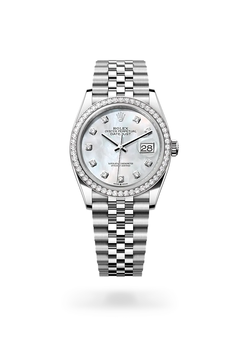 Rolex Datejust 36 in Oyster, 36 mm, thép Oystersteel, vàng trắng và kim cương at The Hour Glass