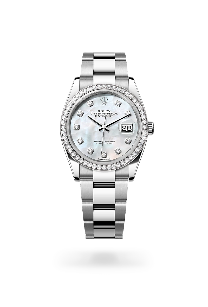 Rolex Datejust 36 in Oyster, 36 mm, thép Oystersteel, vàng trắng và kim cương at The Hour Glass