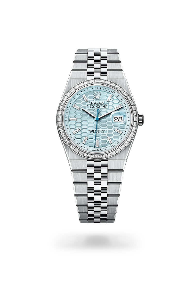 Rolex Land-Dweller 36 in Oyster, 36 mm, platinum and diamonds at The Hour Glass