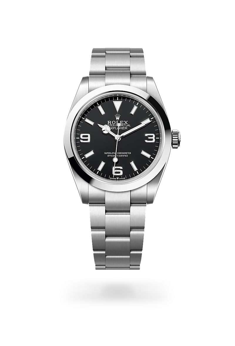 Rolex Explorer 40 in Oyster, 40 mm, Oystersteel at The Hour Glass