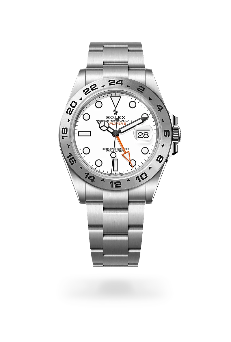 Rolex Explorer II in Oyster, 42 mm, thép Oystersteel at The Hour Glass