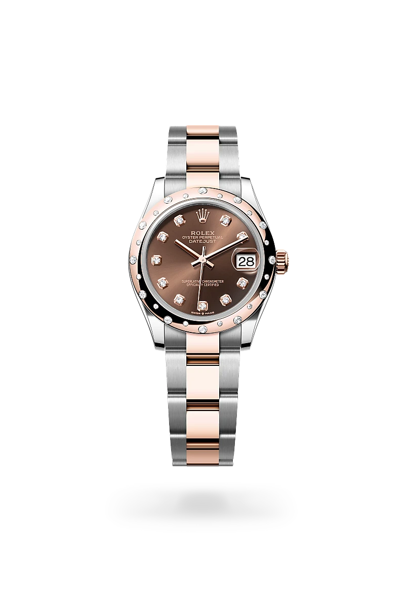 Rolex Datejust 31 in Oyster, 31 mm, thép Oystersteel, vàng Eversose và kim cương at The Hour Glass