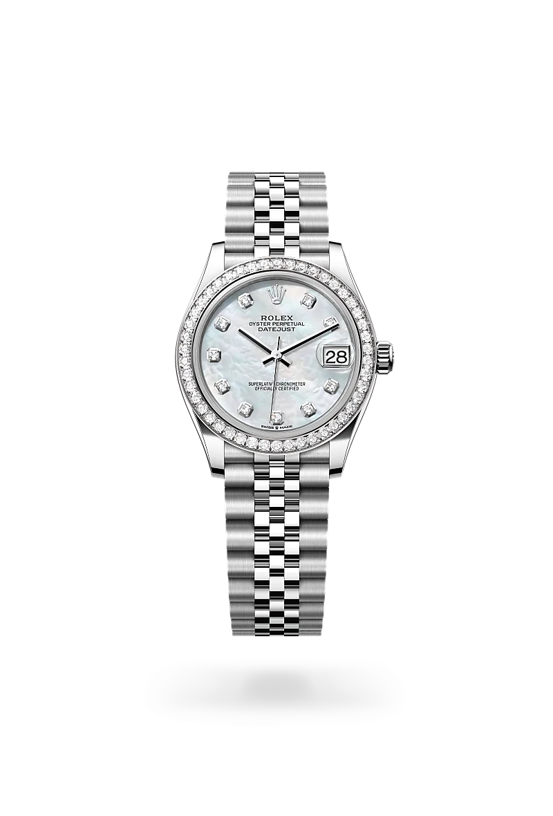 Rolex Datejust 31 in Oyster, 31 mm, thép Oystersteel, vàng trắng và kim cương at The Hour Glass