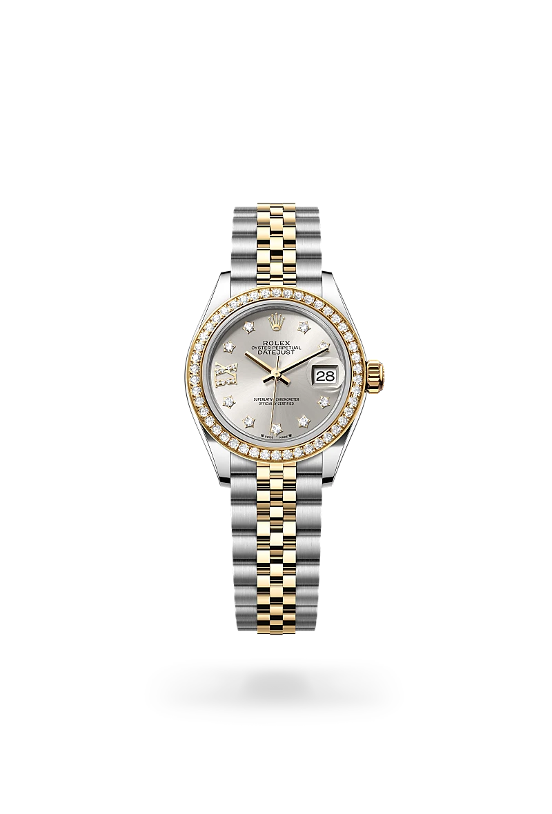 Rolex Lady-Datejust in Oyster, 28 mm, Oystersteel, yellow gold and diamonds at The Hour Glass