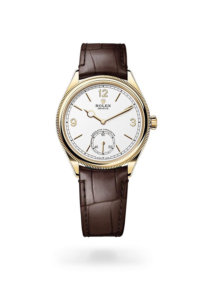 Rolex 1908 in 39 mm, 18 ct yellow gold, polished finish at The Hour Glass