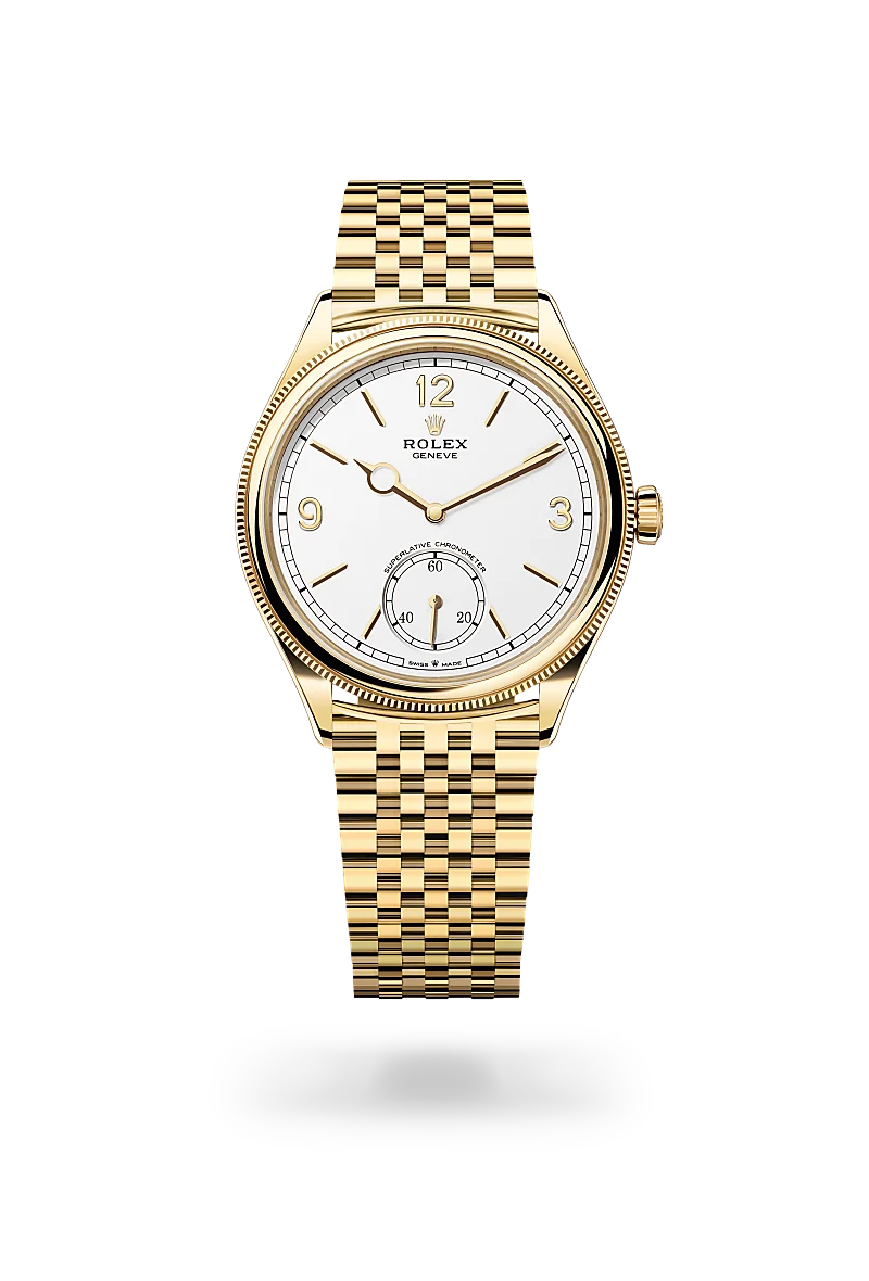 Rolex 1908 in 39 mm, 18 ct yellow gold, polished finish at The Hour Glass