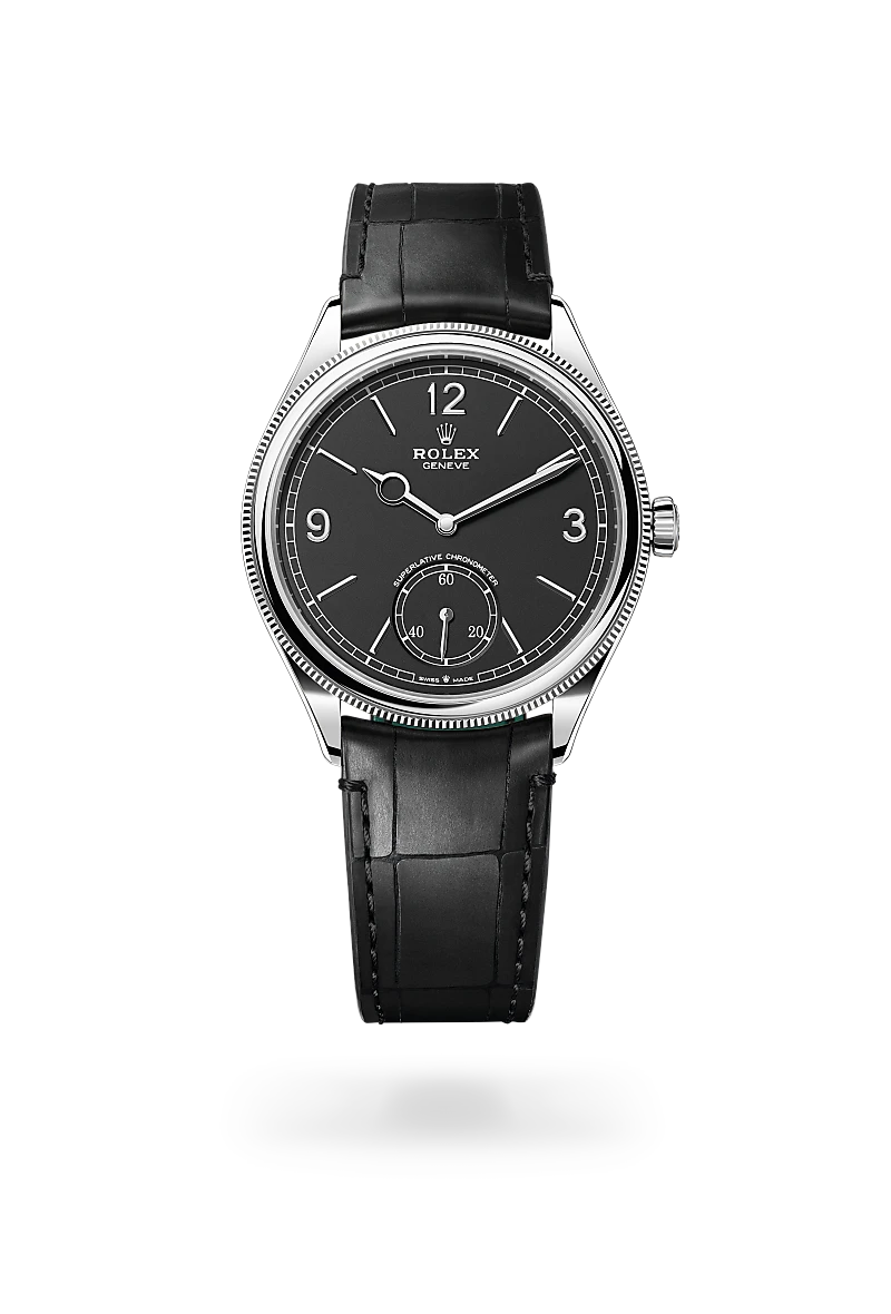 Rolex 1908 in 39 mm, 18 ct white gold, polished finish at The Hour Glass