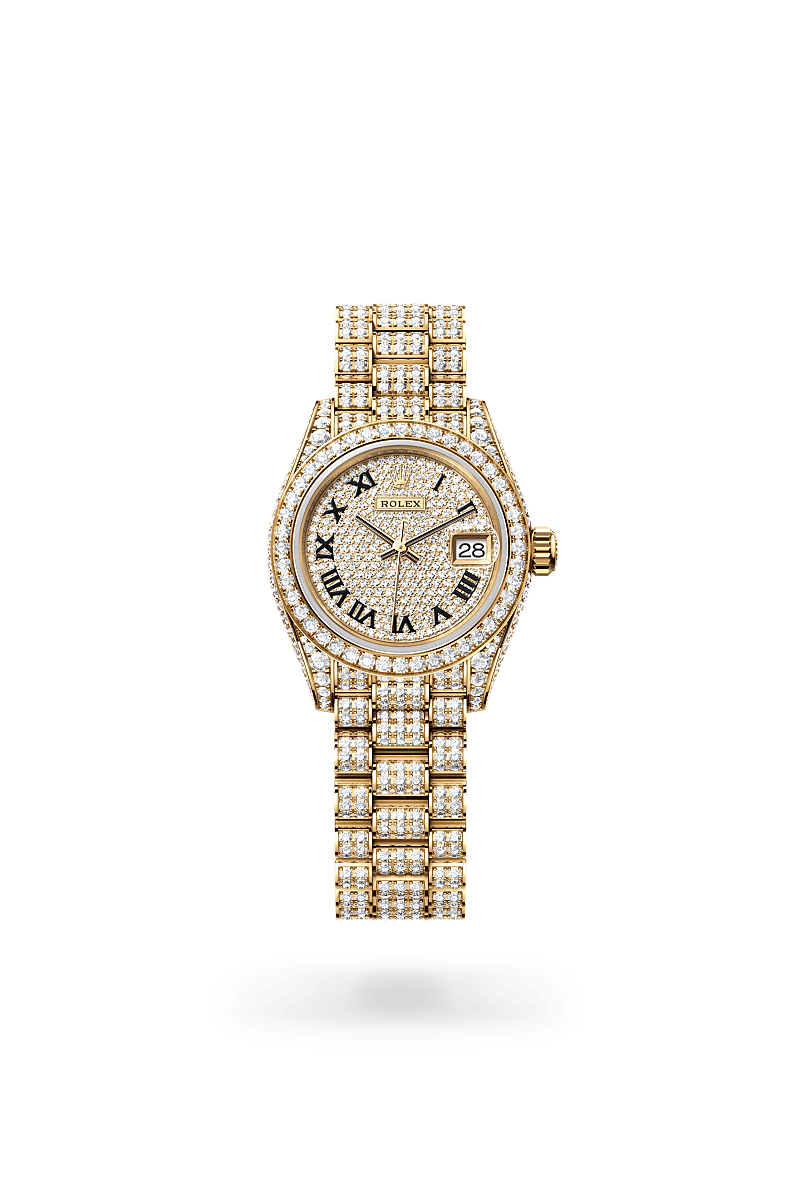 Rolex Lady-Datejust in 18 ct yellow gold with case sides and lugs set with diamonds, M279458RBR-0001 | The Hour Glass