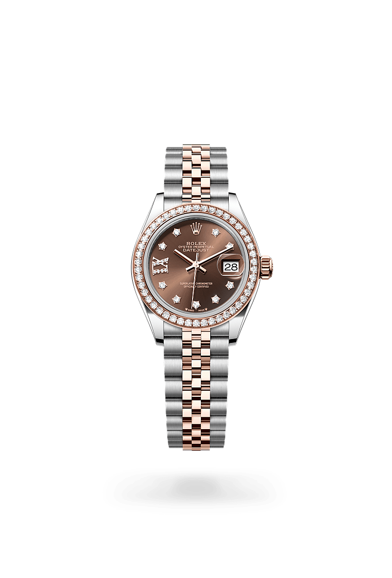Rolex Lady-Datejust in Oyster, 28 mm, Oystersteel, Everose gold and diamonds at The Hour Glass