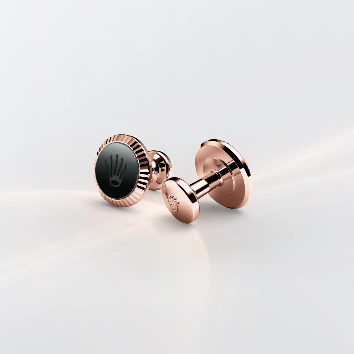 rolex-accessories-a1035-landscape Rolex ‘Fluted’ cufflinks in Everose gold and ceramic, a1035 at The Hour Glass