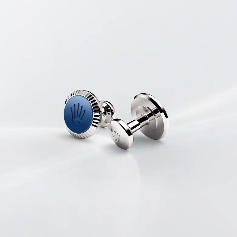 rolex-accessories-a1039-portrait Rolex ‘Fluted’ cufflinks in White gold and ceramic, a1039 at The Hour Glass
