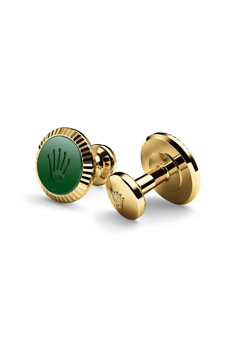 Rolex ‘Fluted’ cufflinks in Yellow gold and ceramic, a1038 at The Hour Glass