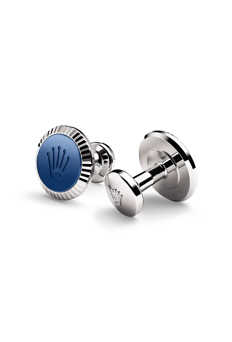 Rolex ‘Fluted’ cufflinks in White gold and ceramic, a1039 at The Hour Glass